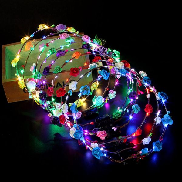 

women led flower floral hairband garland crown glowing wreath vines headband