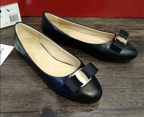 

women flats brand genuine leather ballet shoes woman bow tie designer flats ladies zapatos mujer sapato feminino, Black