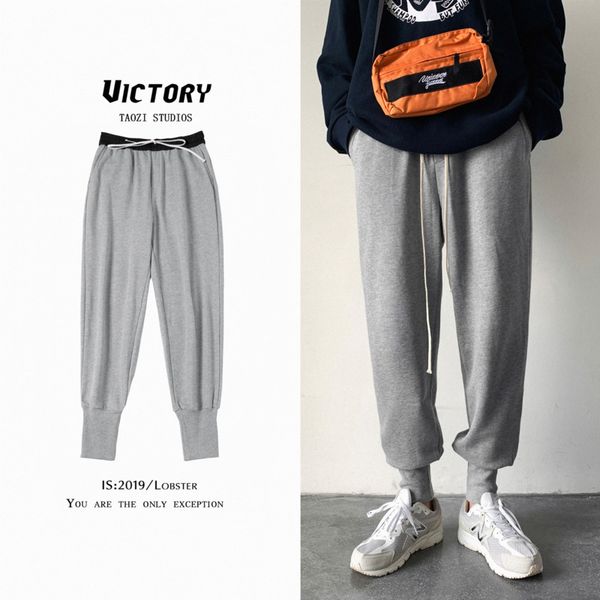 

autumn sweatpants men fashion solid color casual joggers pants men streetwear hip hop loose drawstring straight trousers male, Black