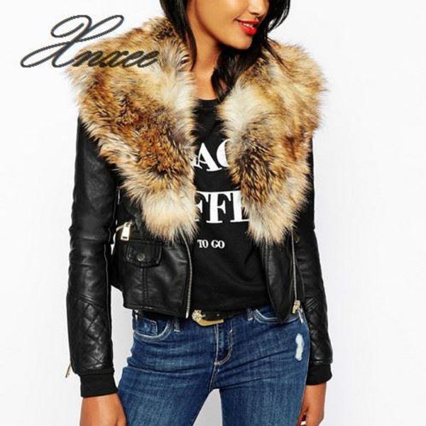 

2019 winter jackets women basic coats fashion faux pu leather winter jackets women artificial fur collar coat female, Black;brown