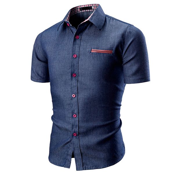 

men office shirt solid short sleeve slim fit shirt blouse turn down neck summer button men casual work blouse, White;black