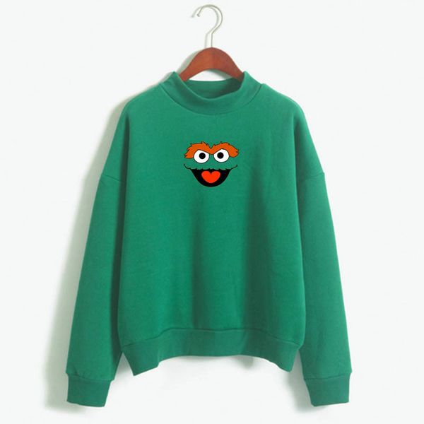

pbs tv sesame street cartoon cute plus velvet sweatshirt elmo print cute character children's birthday kawaii gift sweatshirt, Black