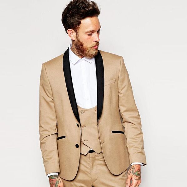 

2019 gold custom prom suit mens wedding suit jacket+pants+vest black shawl lapel man groomsman suit for wedding, Black;gray