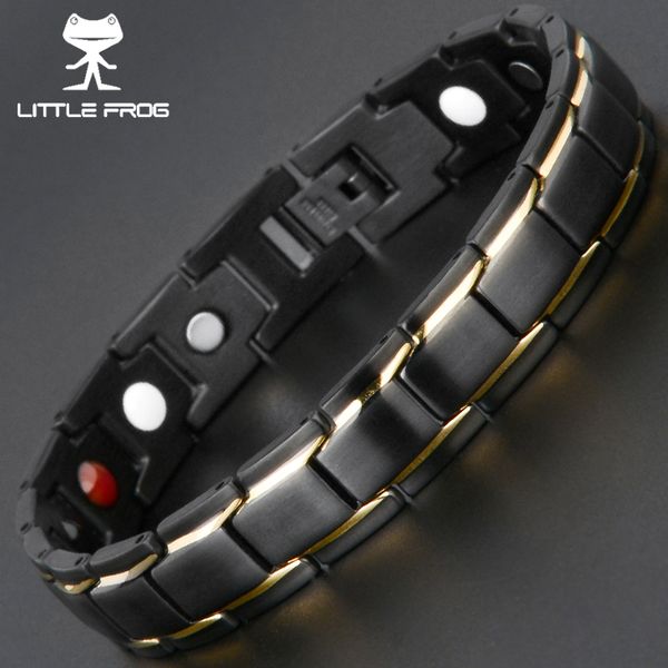 

little frog black men's health energy bracelets & bangles magnetic high power stainless steel charm bracelet for man, Golden;silver
