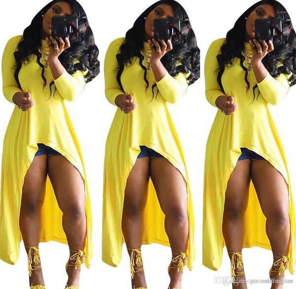 

designer crew neck ladies long tees casual loose female panelled apparel with split spring pure color women tashirts fashion, White