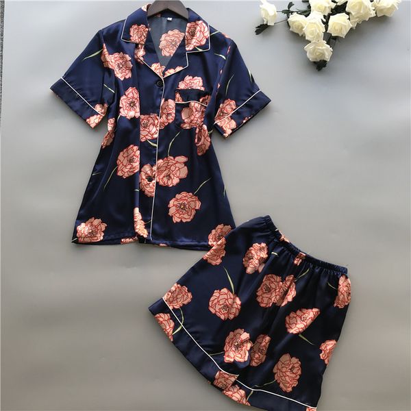 

short sleeve women 2pc shirt pants pajamas sets sleepwear summer lady home wear nightgown suit robe bath gown sleepshirts -xl, Black;red