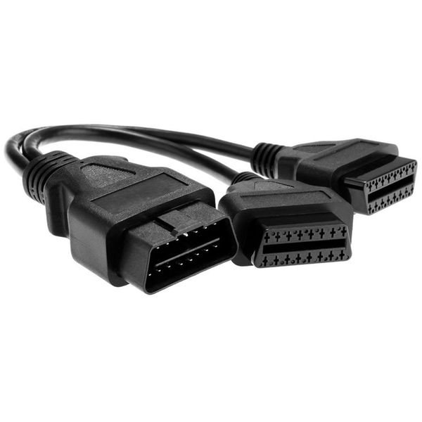 

2018 black 16 pin obd 2 splitter adapter extension cable male to dual female y connector