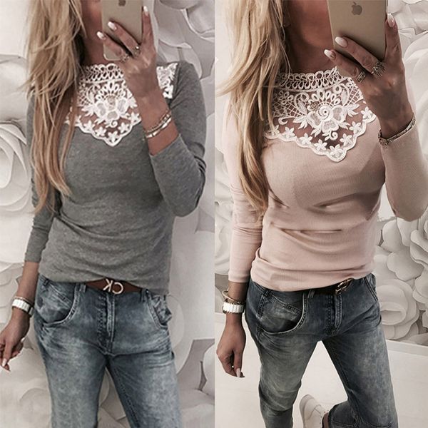

spring autumn women lace blouse shirt white red gray black party girls blusas shirts 2018 fashion