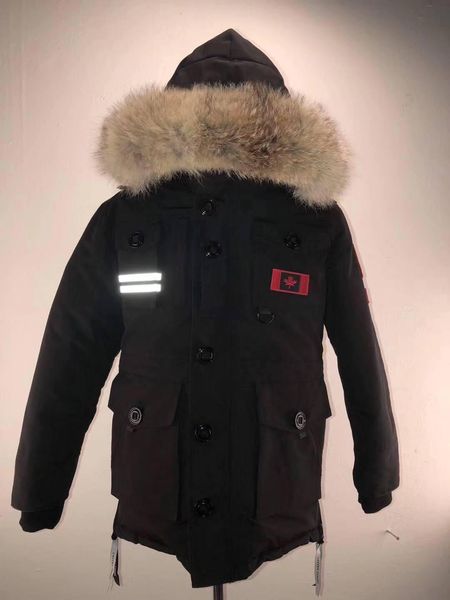 

canada 150th anniversary edition design for men and women couples winter down jacket women's down jacket real wolf fur down coat, Black