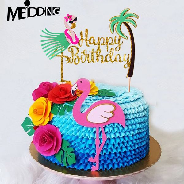 

summer flamingo happy birthday banner tropical party themed kids favor cake er decoration with aloha letters sign cake decor