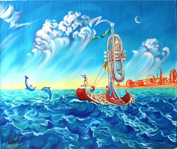

eugene poliarush dolphin trainer music ocean home decor handpainted & hd print oil painting on canvas wall art canvas pictures 191215