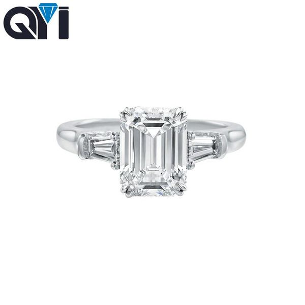 

qyi 3 ct emeral cut 925 sterling silver rings fashion women engagement jewelry zircon female wedding finger flower rings gift, Golden;silver