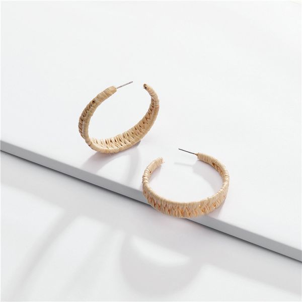 

handmade weave raffia hoop earrings geometric c shape straw rattan woven earrings for women ethnic jewelry, Golden;silver