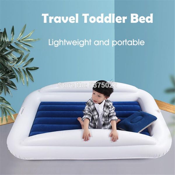 

inflatable toddler travel bed with safety bumpers portable blow up mattress for kids with built in bed rail navy blue