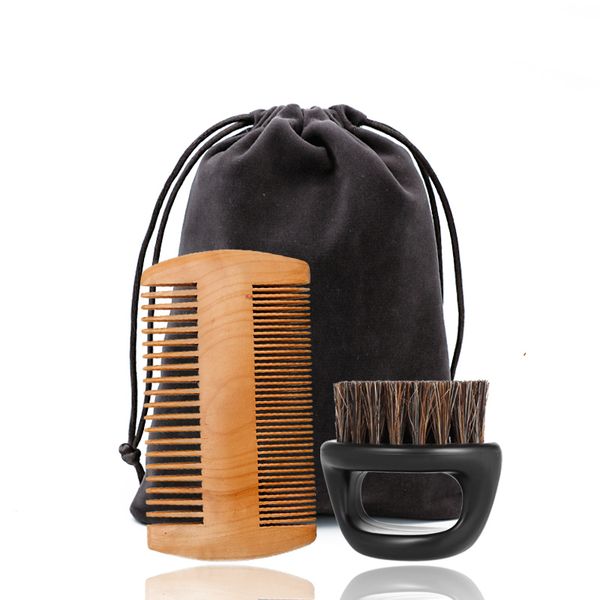 

mens grooming kit double sided louse wooden beard comb and boar bristle care brush barber kit