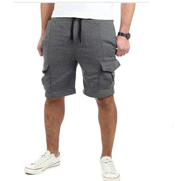 

casual new mens shorts fitness drawstring short pants shorts men's multi-pocket sports shorts, White;black
