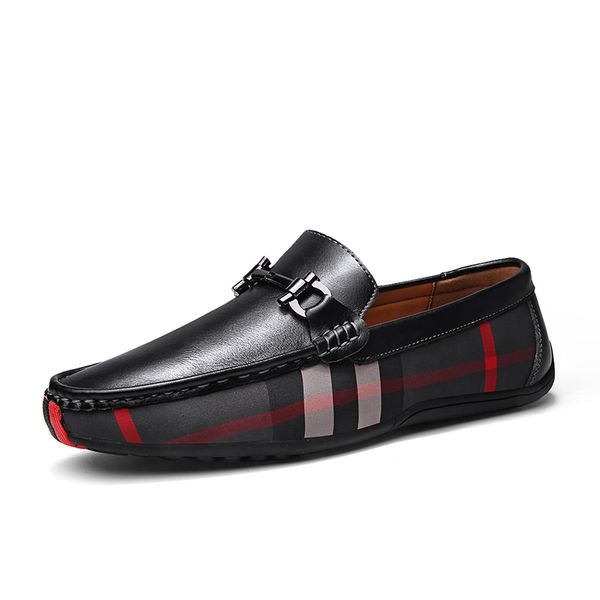

fashion casual men shoes genuine leather shoes men flat loafers mannen soft moccasins slip on male footwear light breathable, Black