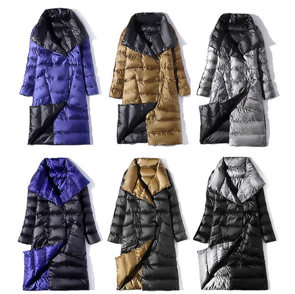 

women double sided long cotton jacket winter turtleneck cotton coat warm winter double breasted warm parkas snow outwear r, Black