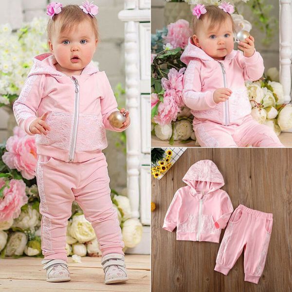 

newborn baby girl hooded long sleeve zipper +long pants leggings outfit toddler clothes sets, White
