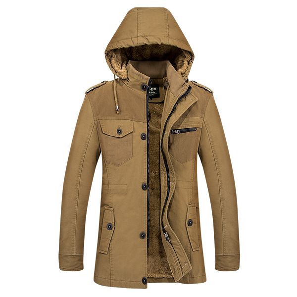 

brand clothing men's casual parkas long style loose fit hooded jacker for older fleece winter jacket men padded, Black;brown