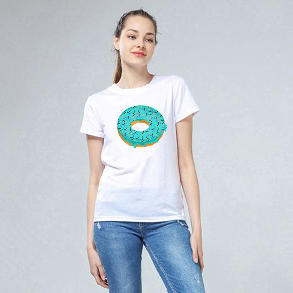 

harajuku donut pizza print female t shirts tees crew neck short sleeve loose summer women t-shirts tees, White
