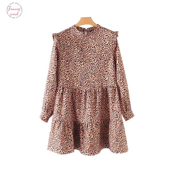

sweet ruffled leopard mini dress animal patttern long sleeve straight female wild stylish dresses vestidos mujer qb316, Black;gray