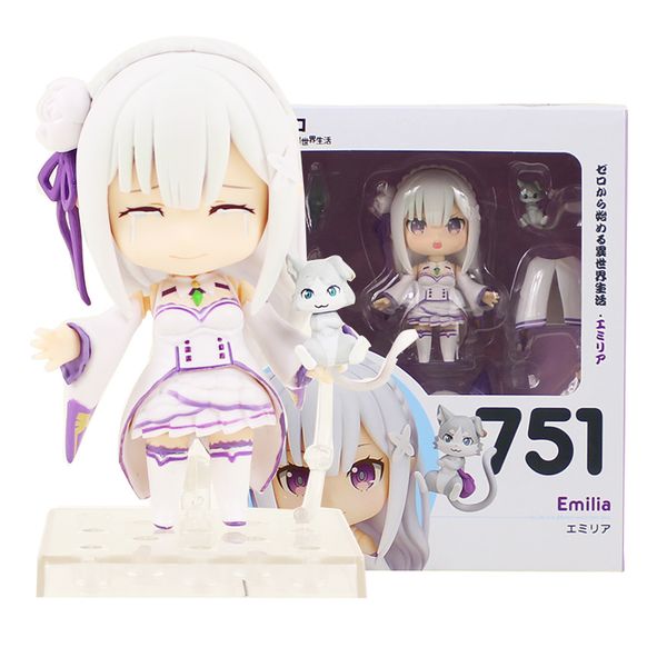 

10cm q version anime re:life in a different world from zero nendoroid 751# figure emilia pvc action figure collection model toy t200117
