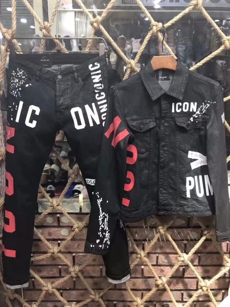 

19 new denim jacket men's jacket washed slim micro-elastic casual trend d2 lacquer point fashion x212287, Black;brown