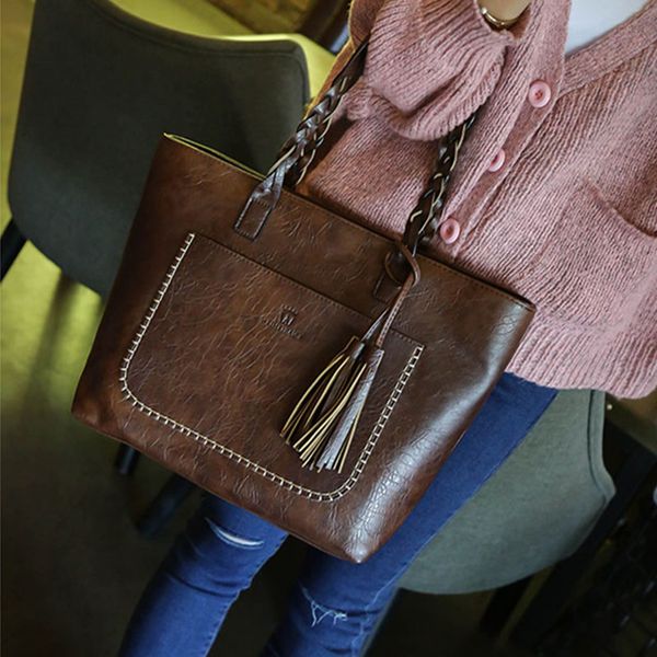 

new vintage fashion shoulder bag women's leather tassels handbag shoulder messenger bags ladies satchel tote bags 2019 wholesale