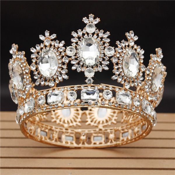 

vintage wedding crown big crystal tiaras and crowns for queen bridal headdress pageant hair jewelry accessories, Golden;white