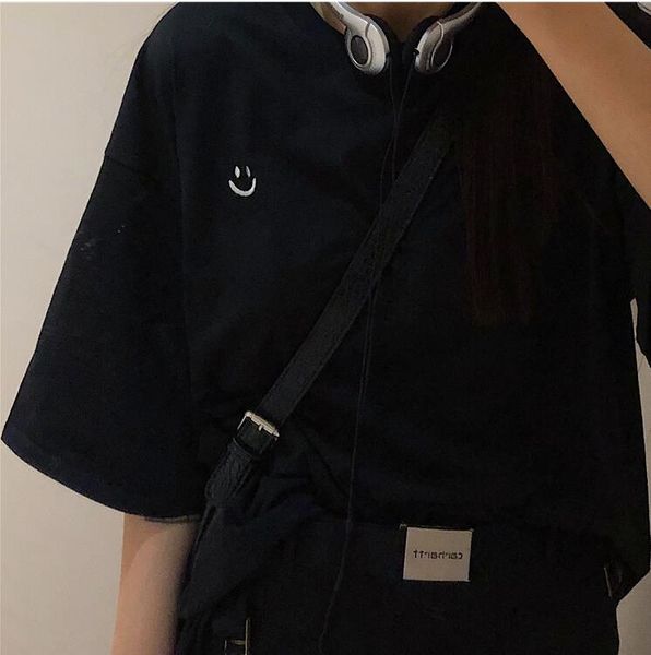 

women's t-shirt summer korean of harajuku style streetwear simple embroidery student loose o-neck short sleeve, White