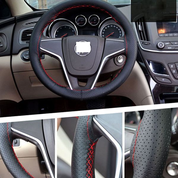 

hand-stitched black pu leather artificial leather car steering wheel covers wrap for sail astra g h 1998-2007