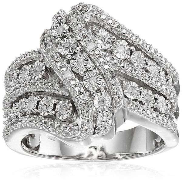 

new european and american creative ring individual women's curve inserted with diamond fine ring ring rings, Silver