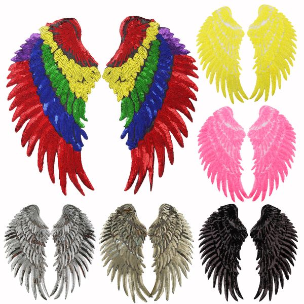 

sequined angel wings patches for jackets,embroidered colorful wings badges appliques for jeans,patches for clothing a804, Black