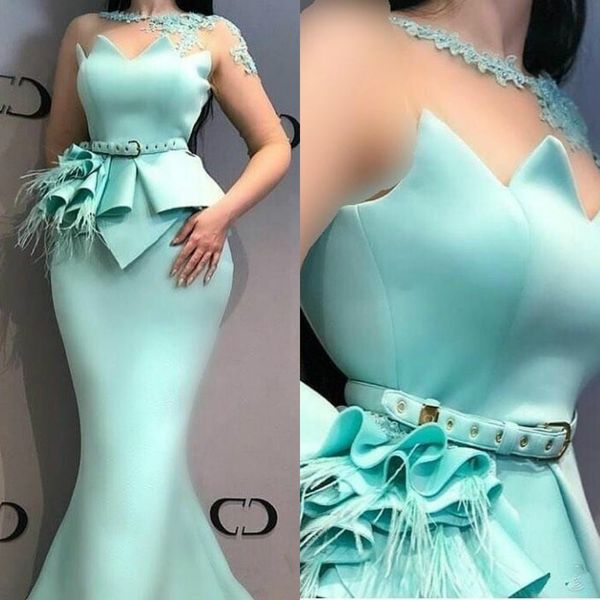 

mint green русалка пром платье jewel шея шнурок appliqued beads 2020 feather официальных вечерние платья сшитого robe de soiree, Black