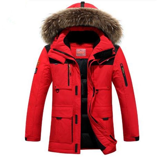

2018 winter jacket men coat duck down jacket with fur hood removable parka men coat masculine plus size, Black;white