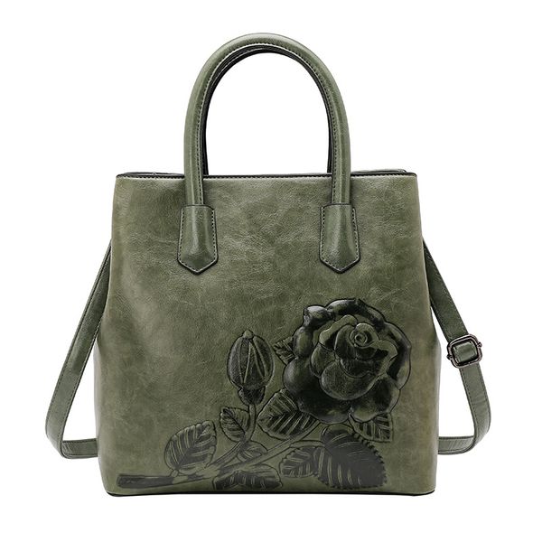 

johnature rose embossed leather women bag 2020 new vintage handbag large capacity shoulder bags lady casual tote