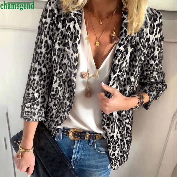 

chamsgend women's leopard blazer casual long sleeve ladies office wear coat loose notched collar open stitch abrigo de leopardo, White;black