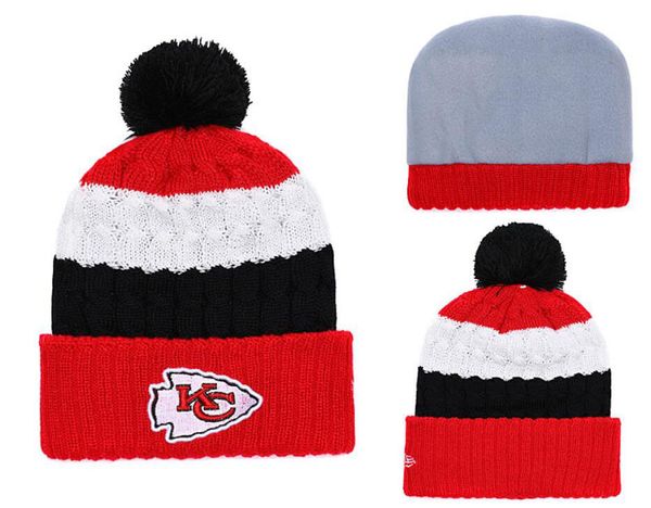 

Kan a city port winter hat chief titched team logo brand warm men women knitted cap mixed beanie, Black;white