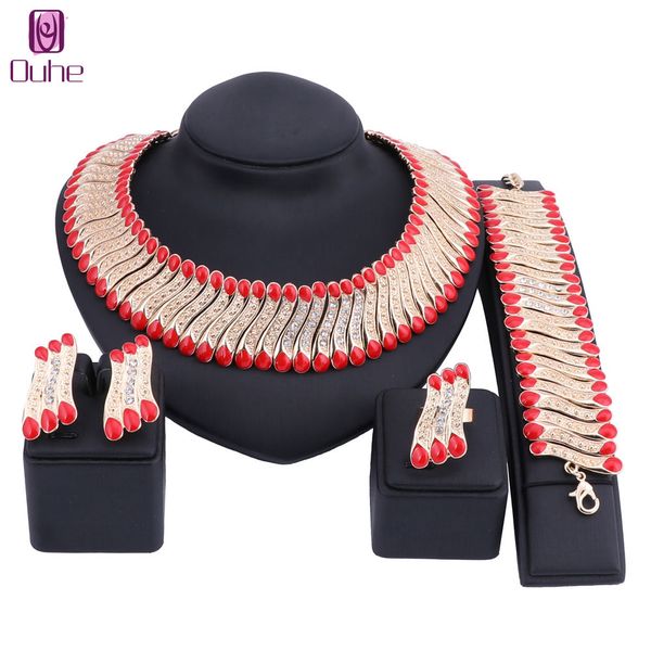 

new high fashion dubai crystal jewelry set gold color nigerian wedding african beads jewelry sets parure bijoux femme 3 colors, Silver