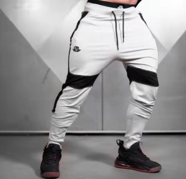 

sport fitness pants mens outdoor gym running drawstring sportswear loose training pants patchwork sweatpants leisure trousers, Black;blue
