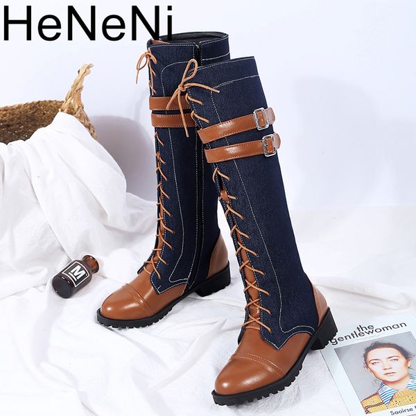 

women winter shoes knee high boots big size leather brand women shoes denim and plush winter boots, Black