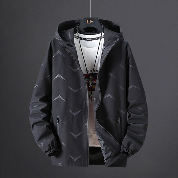 

4xl-10xl] 2020 spring/fall men's hooded jacket windbreaker fashion print waterproof bomber jacket zipper coat casual outwear, Black;brown