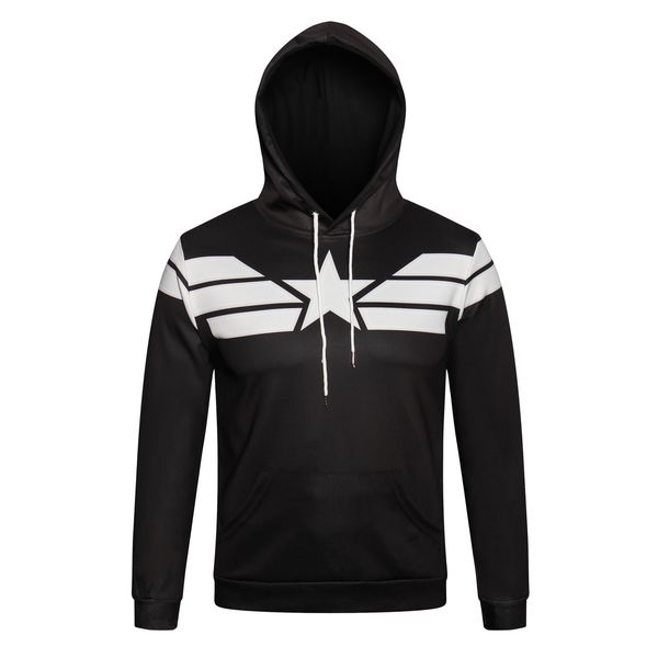 

мужской дизайнер большой размер спортивный стиль 3d свитер с капюшоном с длинным рукавом теплая толстовка поддельные две пары черная одежда, Black