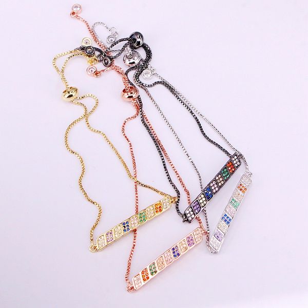 

6pcs, rainbow bracelets fashion crystal lady girl elegant brilliant colorful zirconia bar slider cz micro pave jewelry gifts, Black