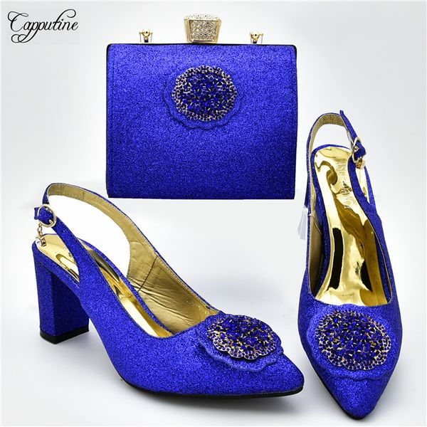 

fashion royal blue pointed toe sandals with purse set shoes and purse bag set for weddding/party 108-5,heel height 7cm, Black
