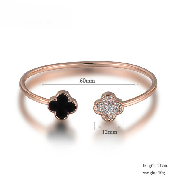 

open bangles women jewelry original design classic double four-leaf clover rhinestone wedding bracelets christmas gifts for girls, Golden;silver