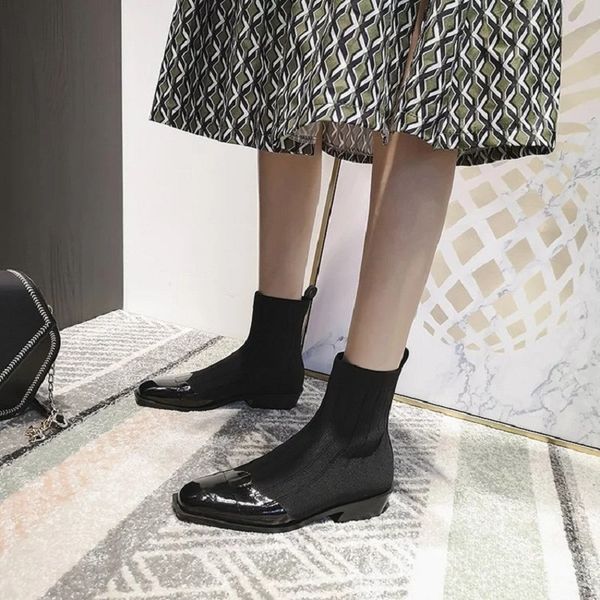 

women ankle boots stretch knitting sock boots plus size pointed toe autumn winter high heels female slip on lady shoes z11-79, Black