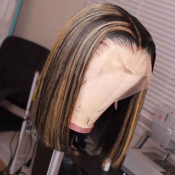 Ombre Color Short Bob Wig Highlight Lace Front Human Hair Wigs