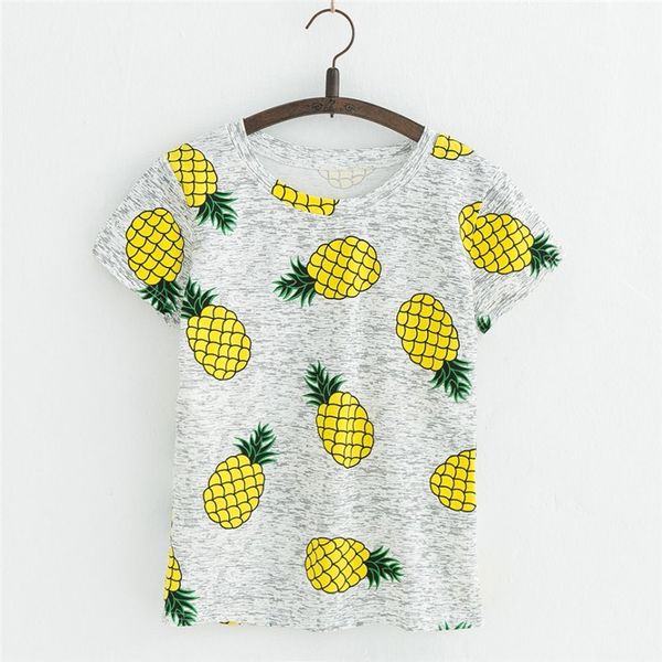 

women cute style pineapple pattern short sleeve crew neck o neck t-shirt, White